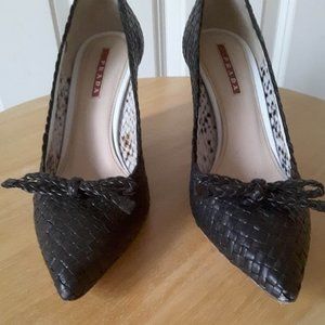 Prada Woven Leather Espadrille Wedge